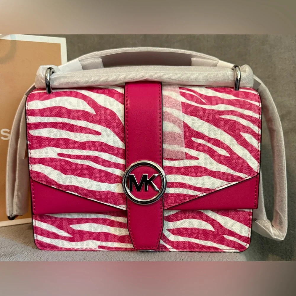 🩷MICHAEL MICHAEL KORS🩷Greenwich Dragonfruit Animal Print Sm Flap Crossbody/NWT